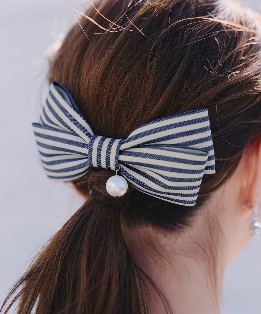 Tiaclasse ボーダーリボンバレッタ（パール付き） 