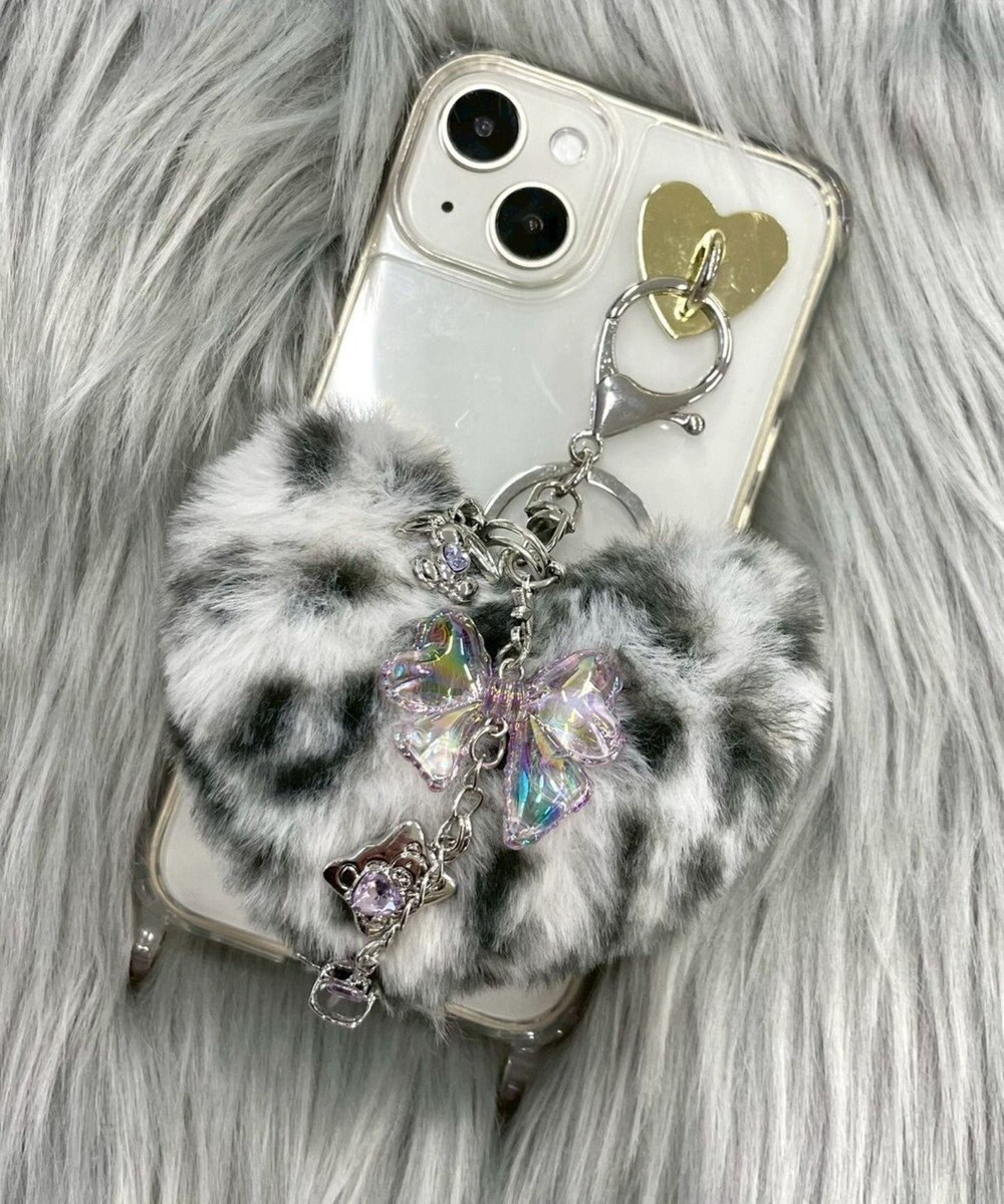 WEGO ファーハートビーズチャームキーホルダー 