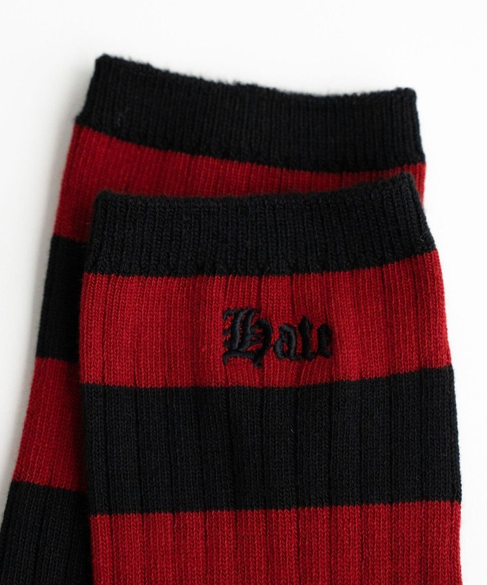 WEGO ロゴ刺繍ボーダークルーソックス 