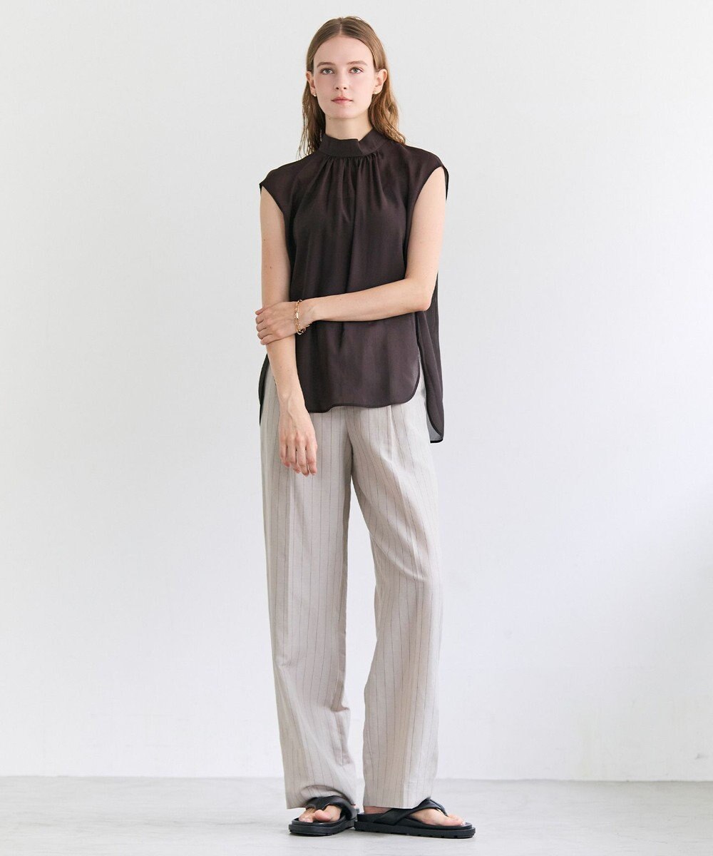 BEIGE， ERYTH / リネンストライプ タックワイドパンツ 
