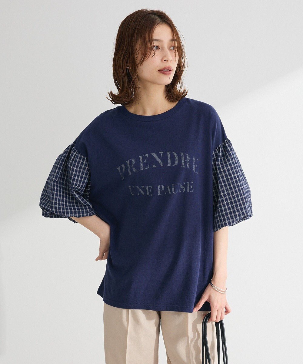 Green Parks チェックバルーンスリーブロゴチュニック 