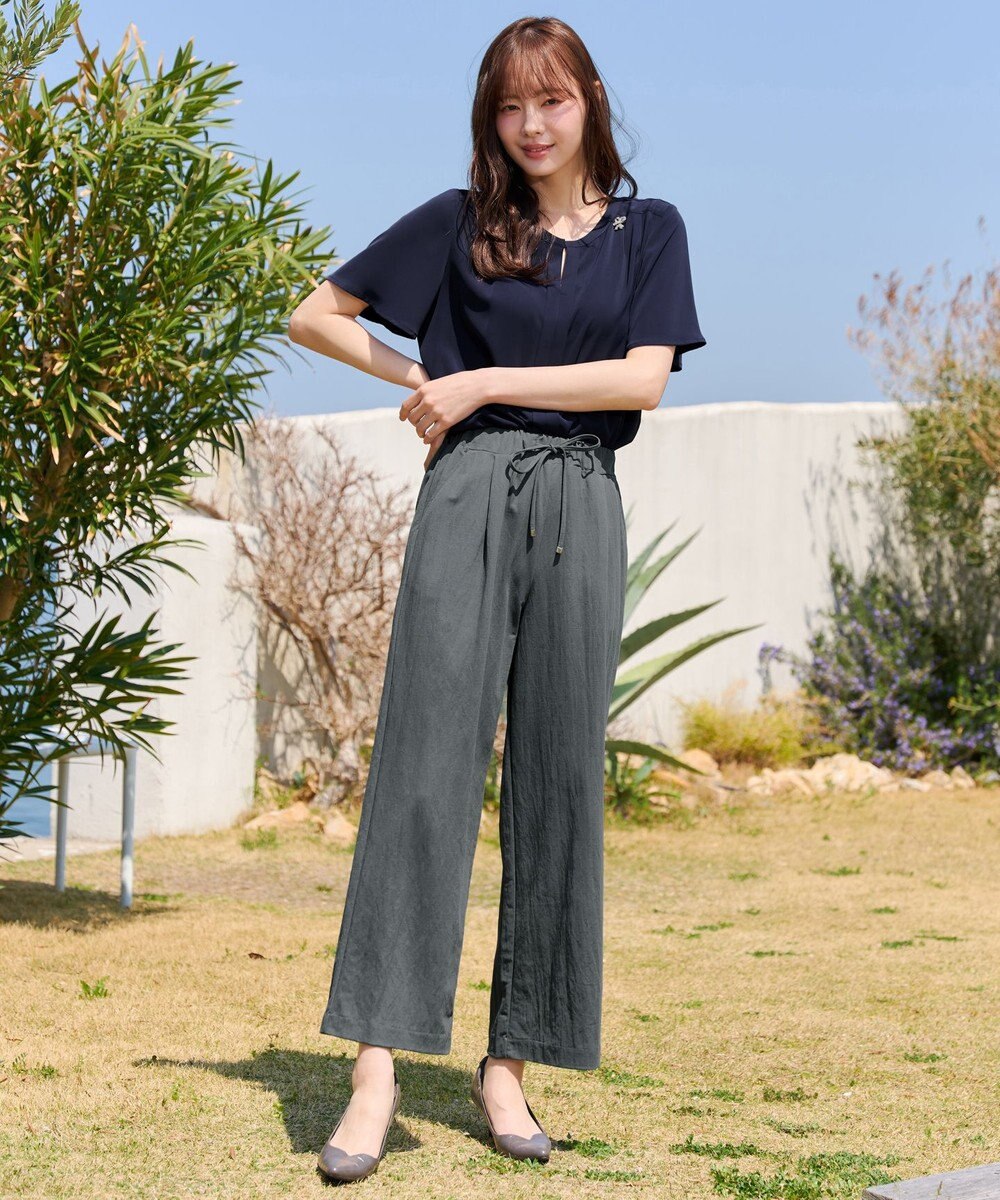 Tiaclasse 綿混リンクル加工ワイドパンツ 