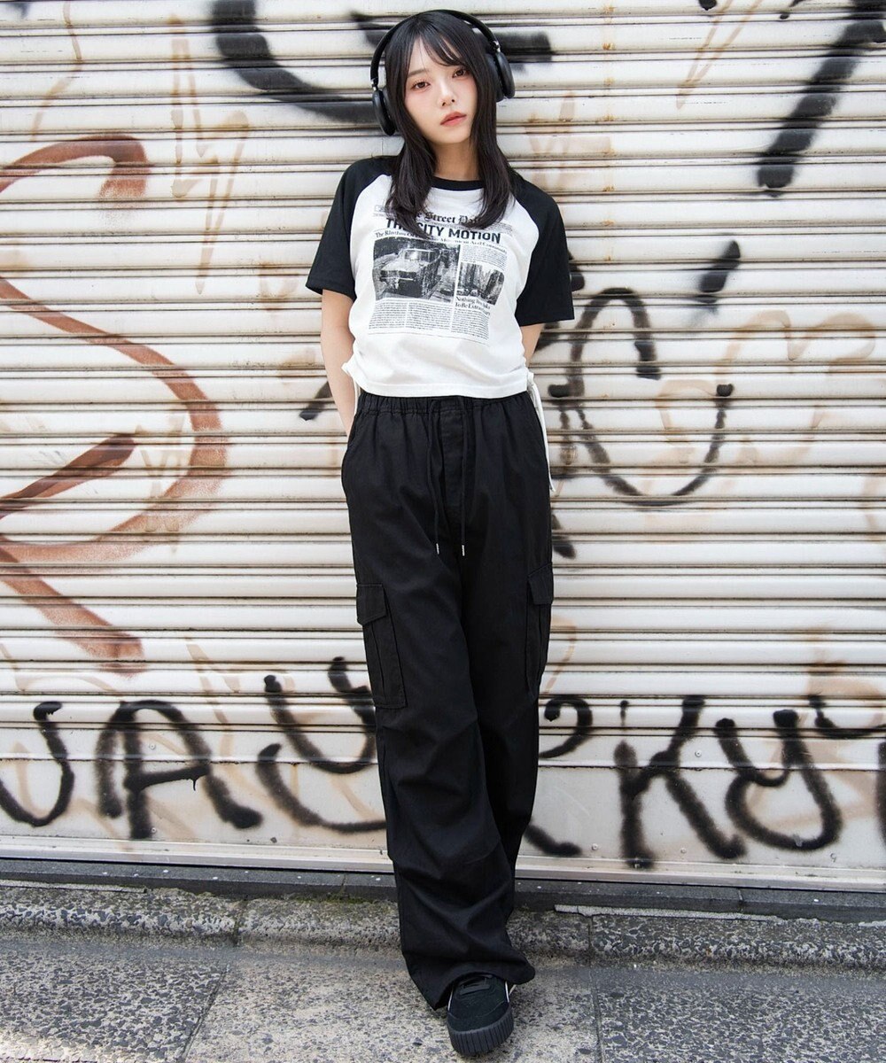 WEGO グラフィックサイドリボンドロストショートT 