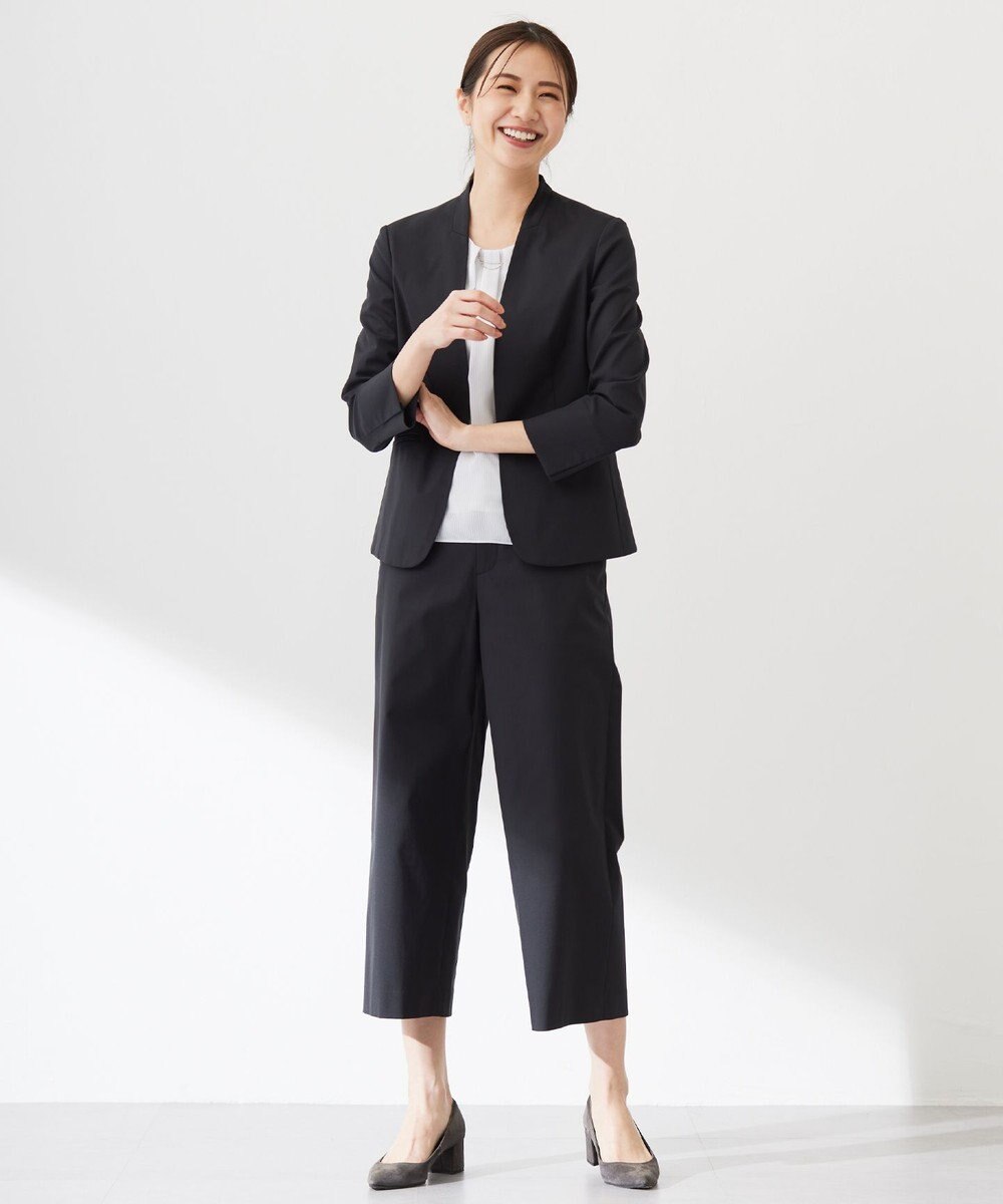 J.PRESS LADIES 【セットアップ対応・洗える・撥水・防汚】コットンFITTYシャーク ノーカラー ジャケット 