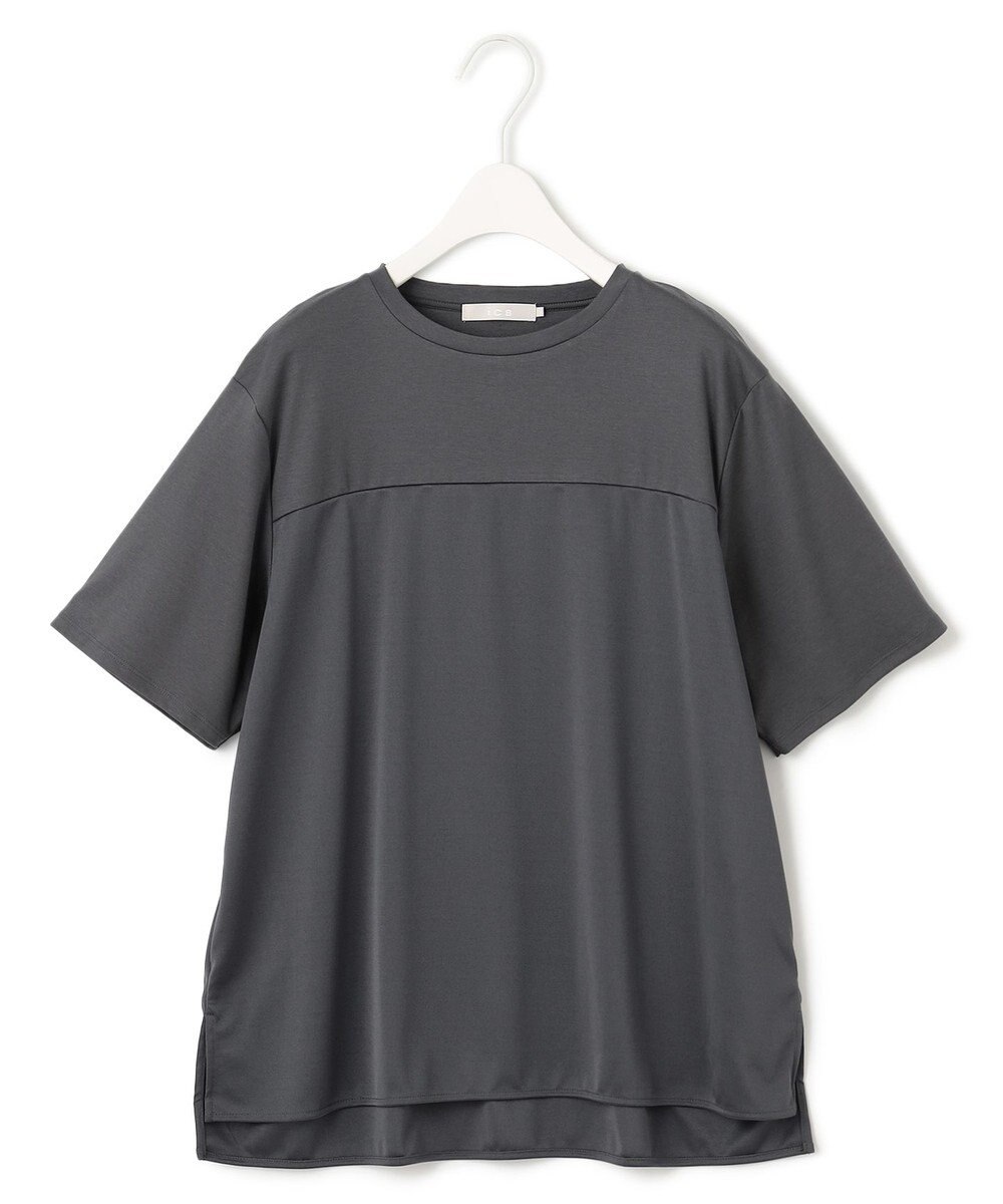 ICB L 【接触冷感・UVケア・洗える】シルケットスムースコンビ Tブラウスカットソー 