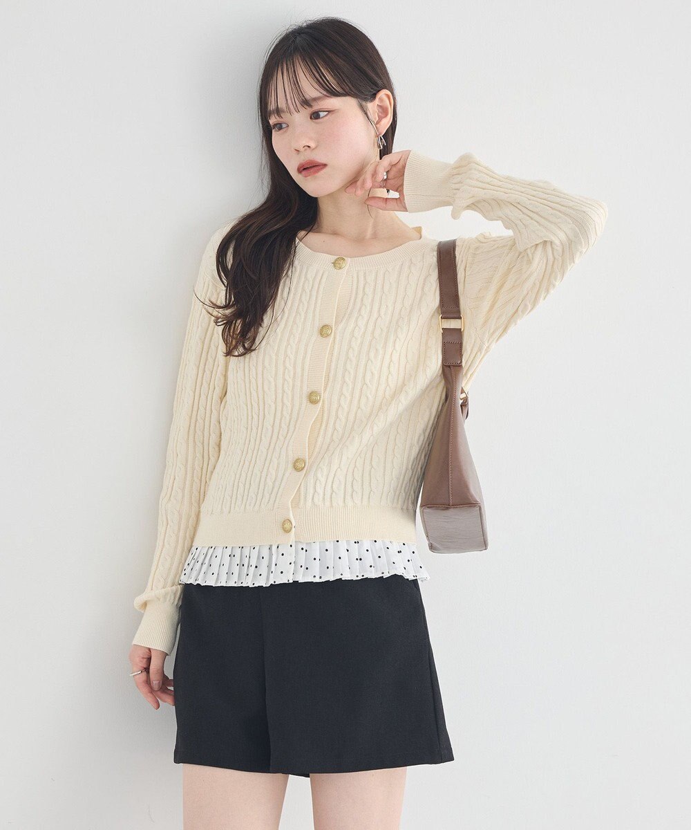 earth music&ecology 【予約】プリーツレイヤーケーブルニットカーディガン 