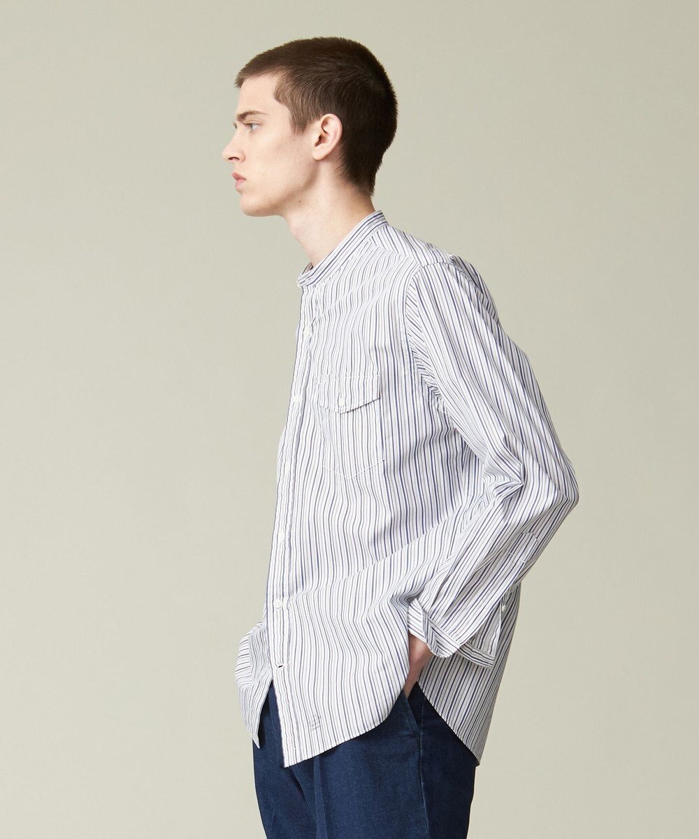 J.PRESS MEN ポプリンマルチストライプ バンドカラーシャツ 