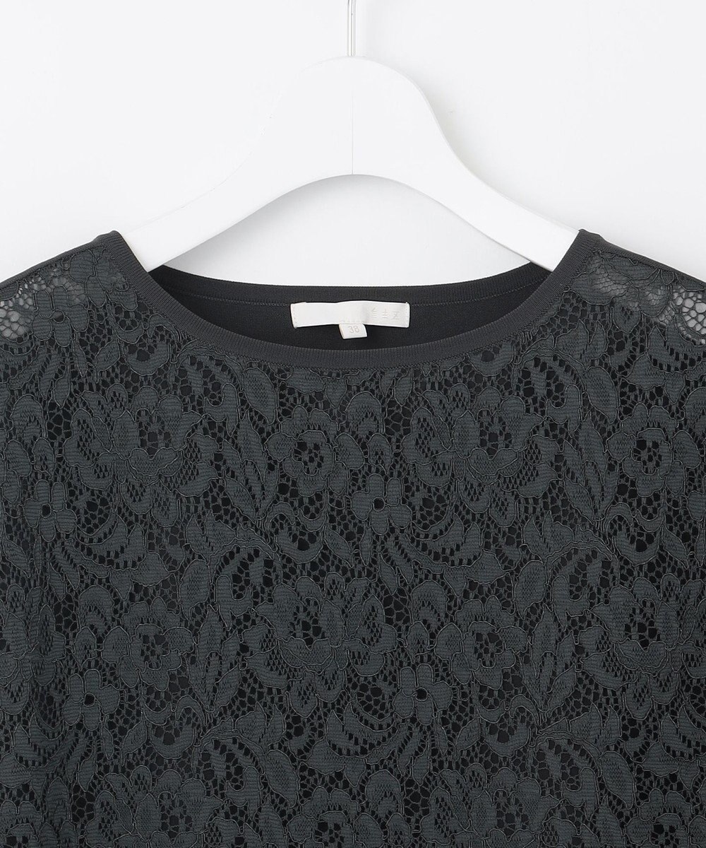 自由区 【洗える】クレープストレッチレースコンビ ニット 