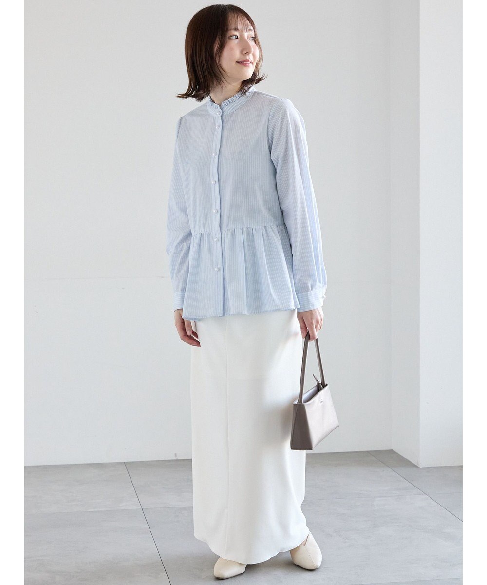 Te chichi パール釦スタンドフリルペプラムブラウス 