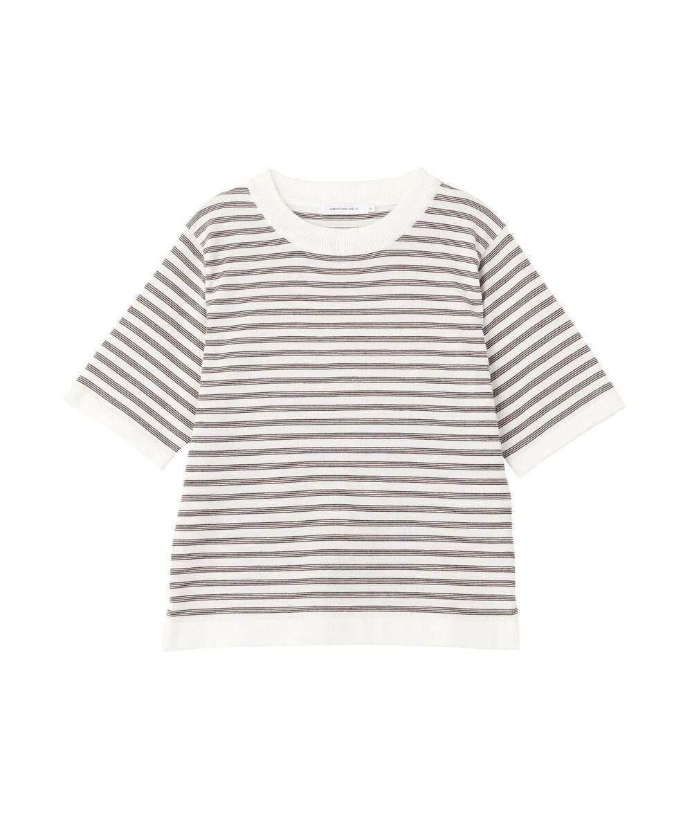 AMERICAN HOLIC ボーダーハーフスリーブニットプルオーバー 