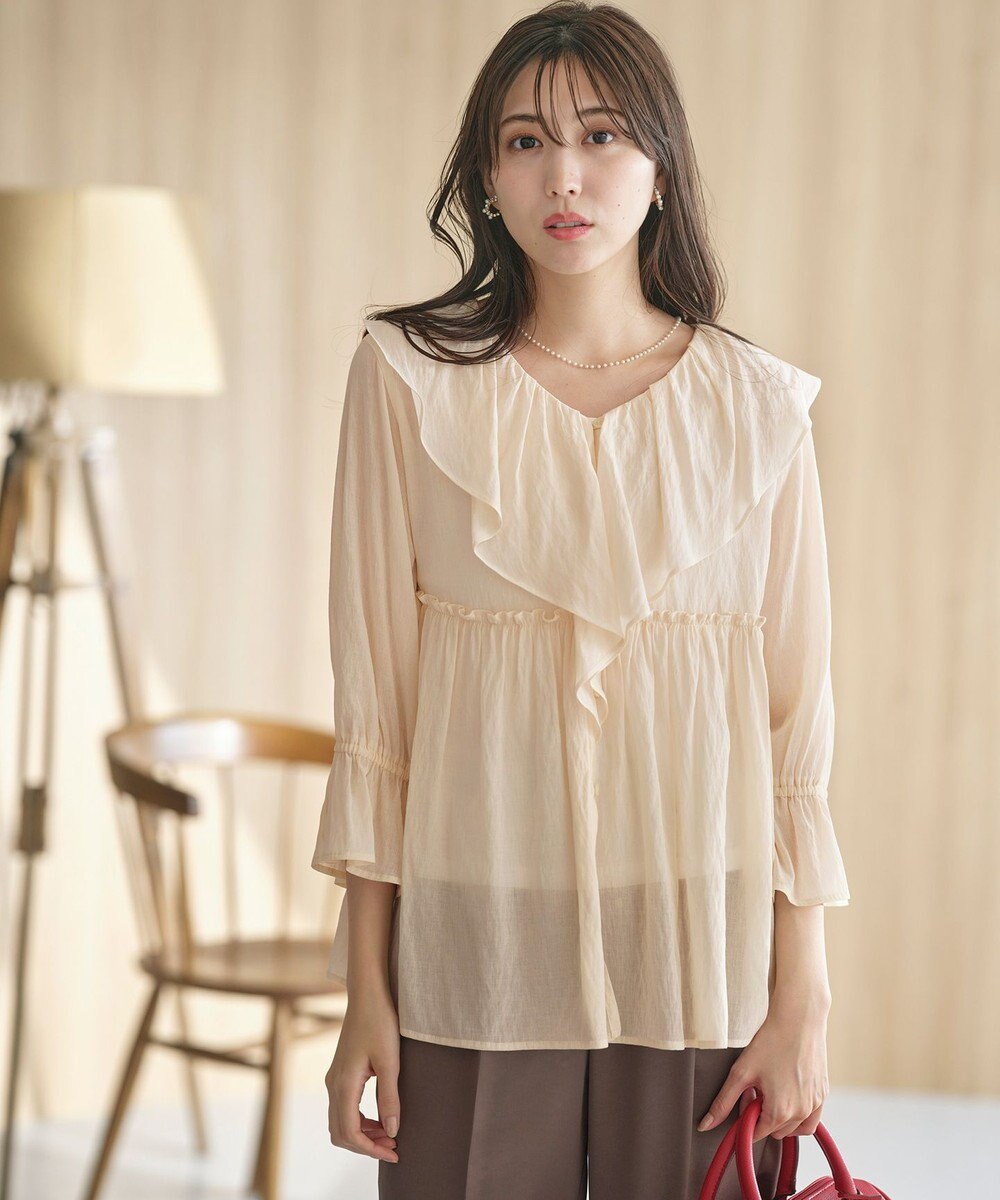 ANY SIS 【洗える】シアーヴィンテージライクラッフル ブラウス 