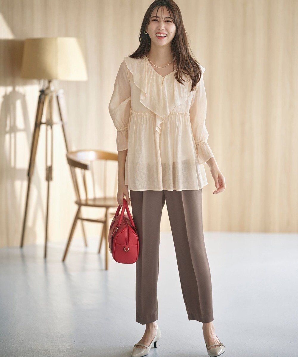 ANY SIS 【洗える】シアーヴィンテージライクラッフル ブラウス 