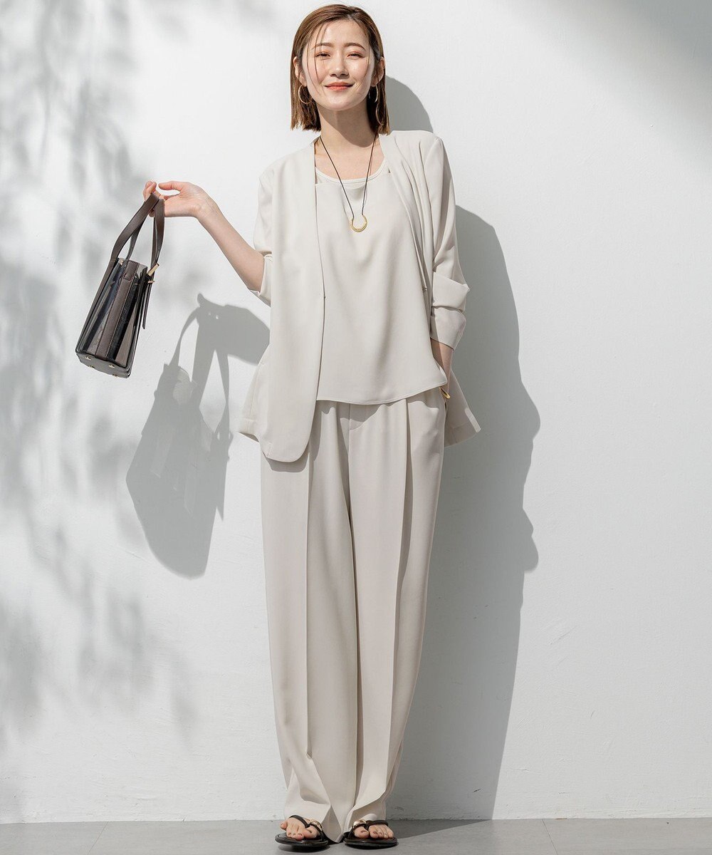 23区 【接触冷感/UVカット/吸水速乾】ストレッチジョーゼット ワイド パンツ 