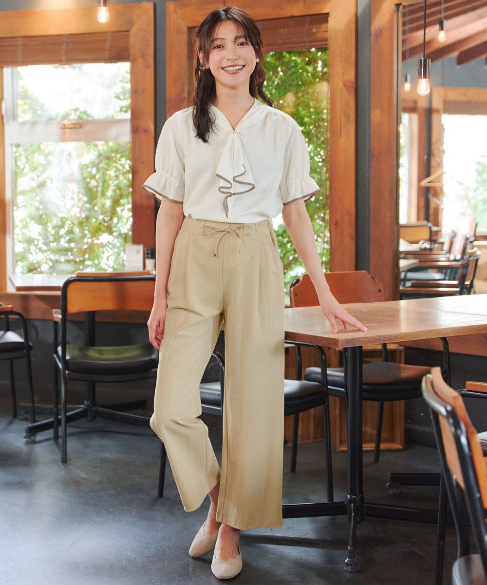 Tiaclasse 綿混リンクル加工ワイドパンツ 