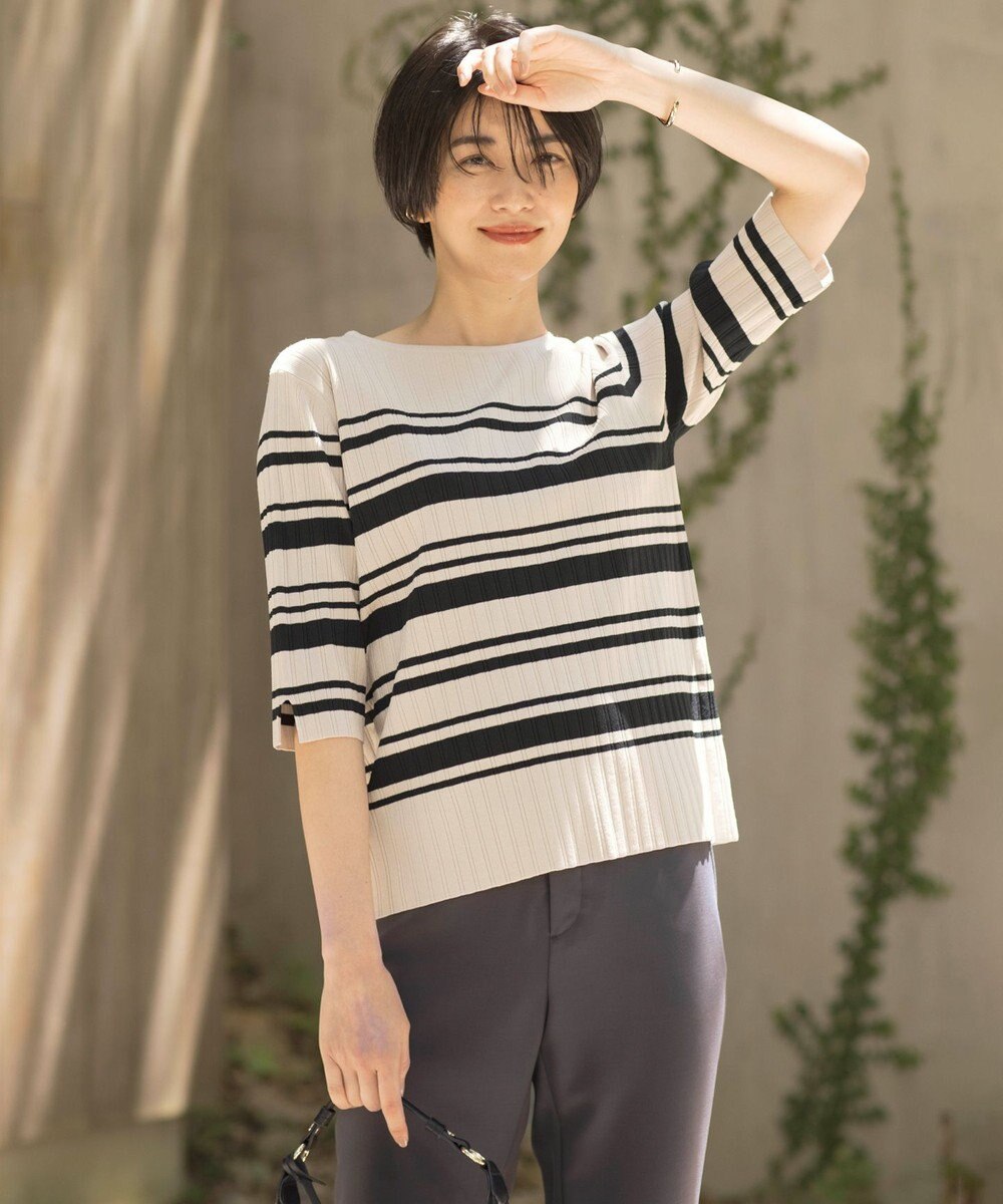 J.PRESS LADIES L 【洗える】レーヨンエリートストレッチ ボーダー ニット 