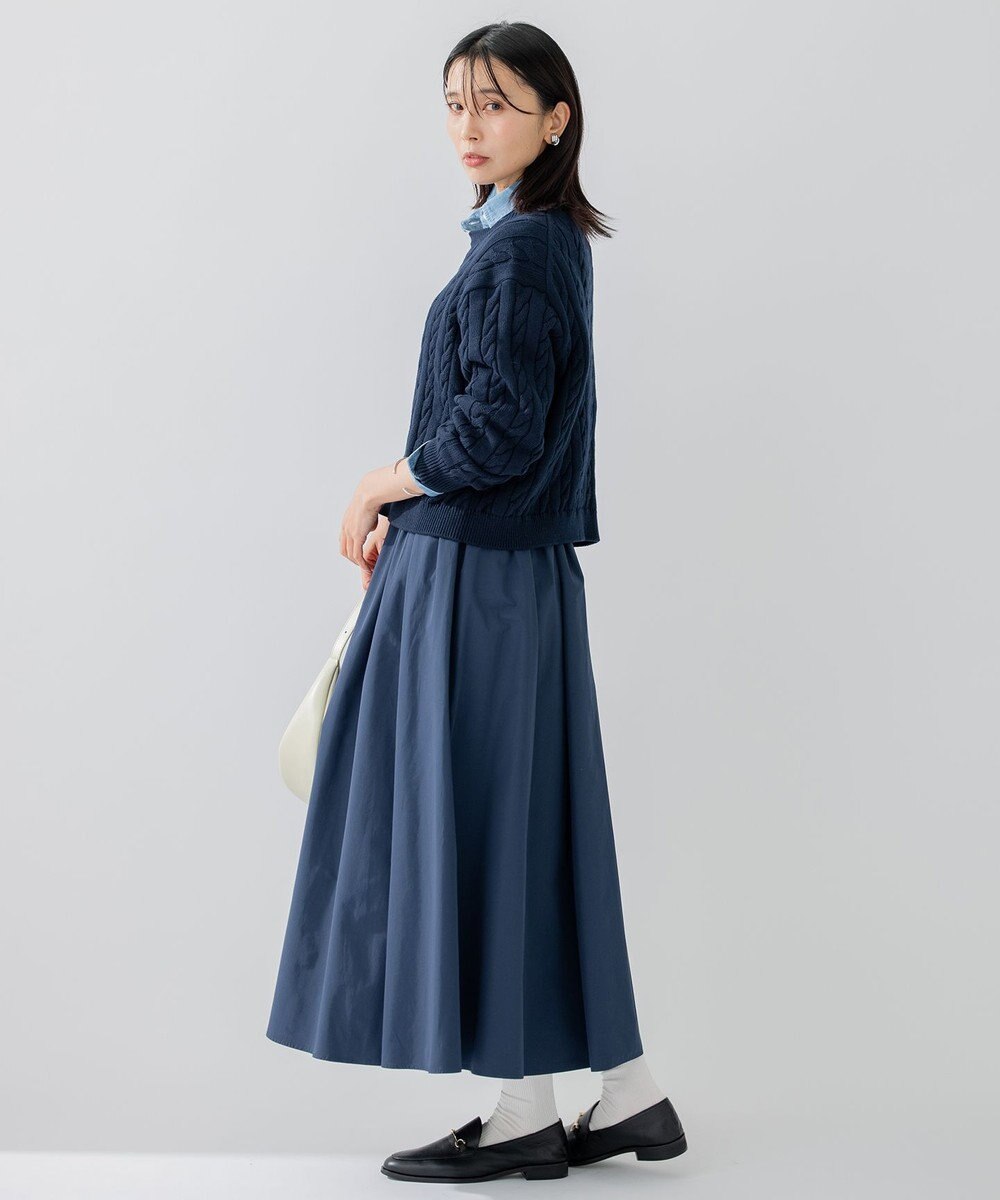 23区 L 【洗える】コンパクトコットンポリエステル ケーブル編み ニット 