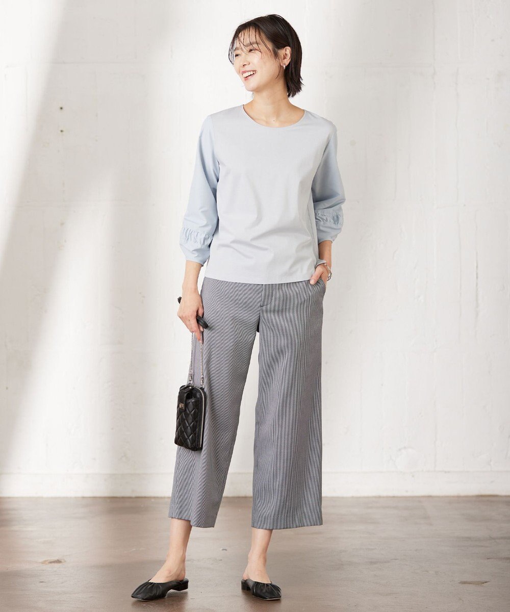 J.PRESS LADIES L コンビジャージー ギャザースリーブ カットソー 