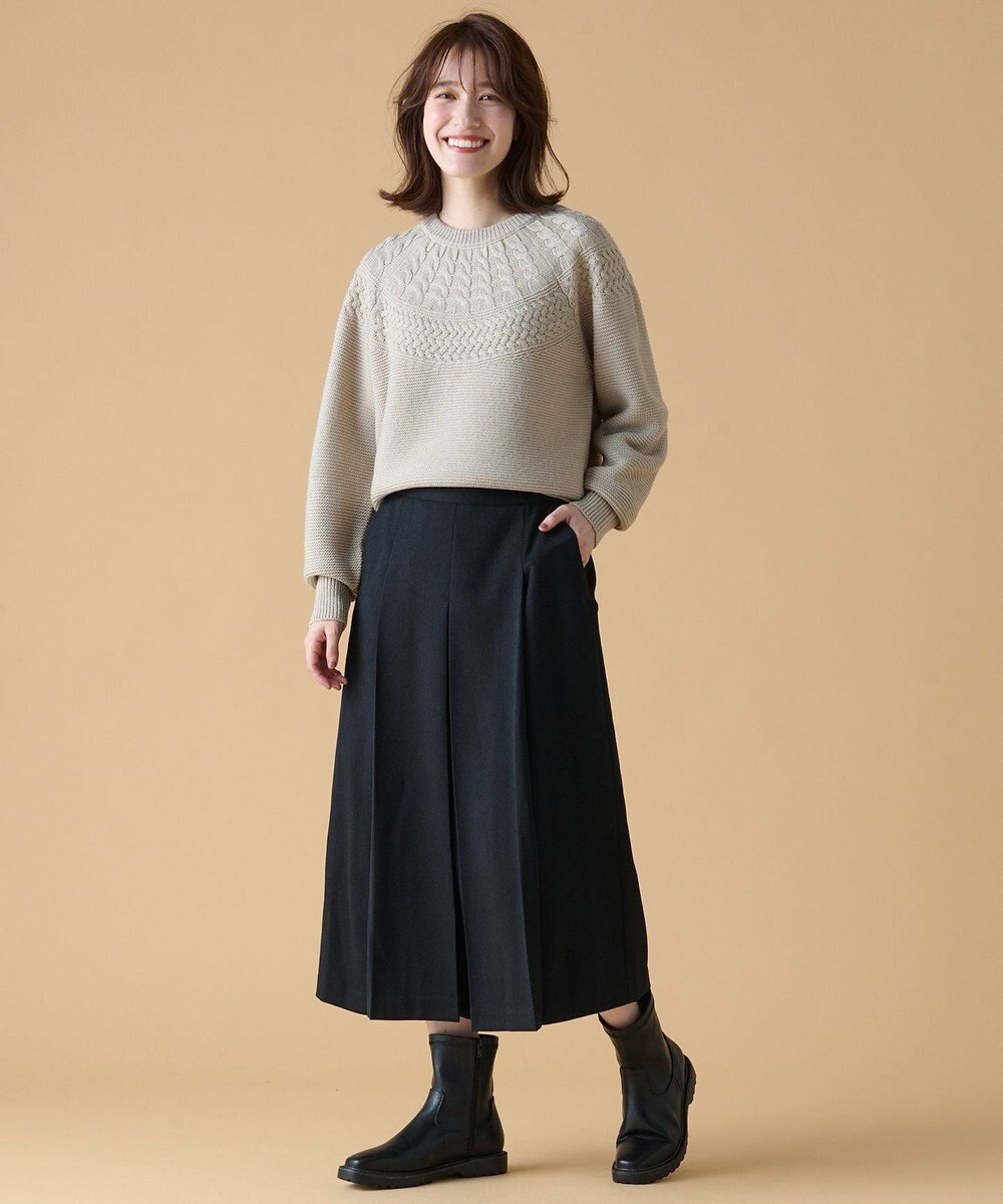 ANY L 【洗濯機可能/ウエストゴム/ポケット付】ウーリッシュフラノボックスプリーツスカート 