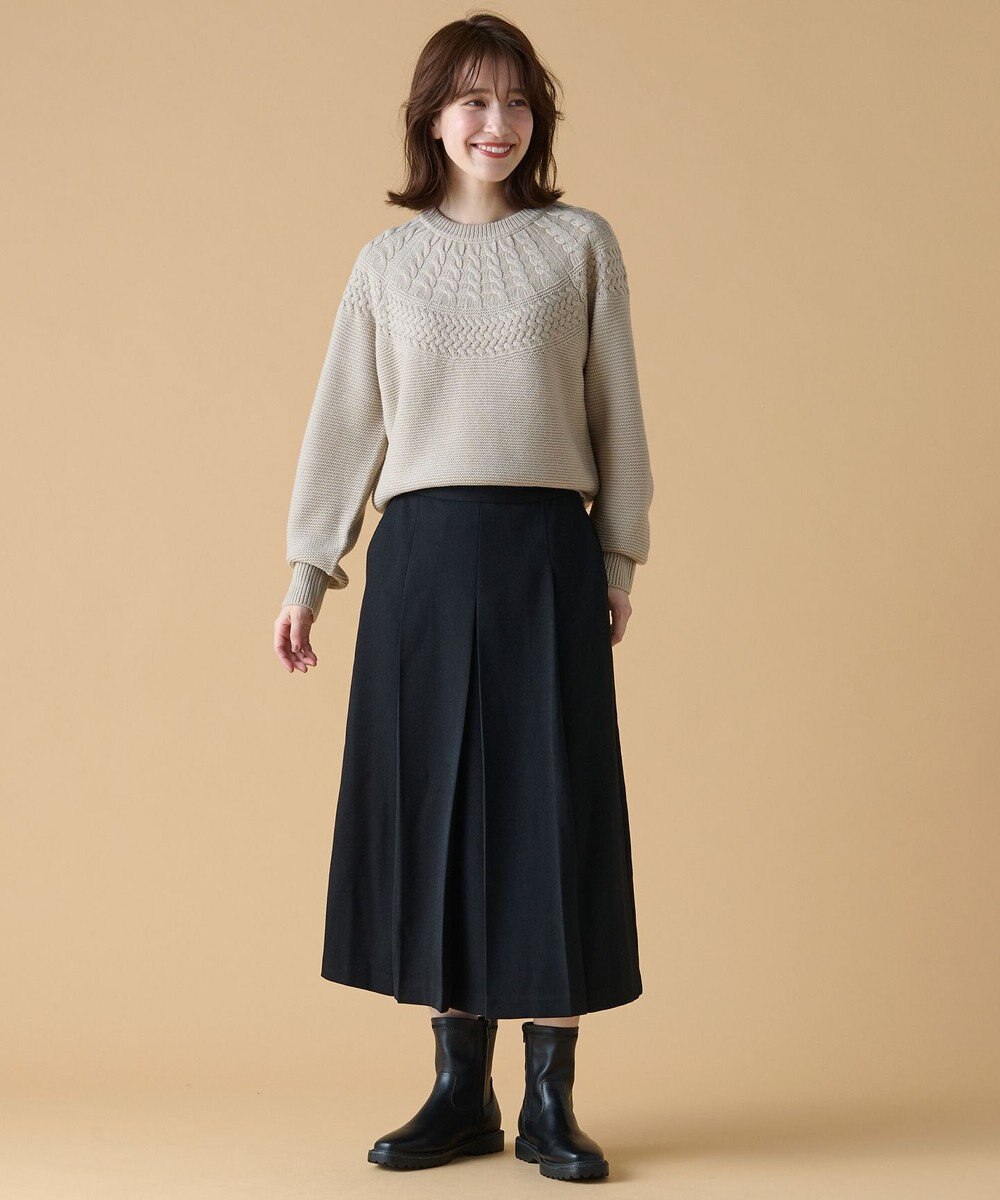 ANY 【洗濯機可能/ウエストゴム/ポケット付】ウーリッシュフラノボックスプリーツスカート 