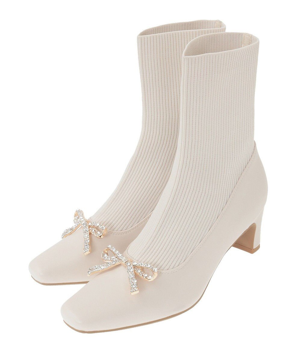 Maison de FLEUR リボンビジューニットブーツ 