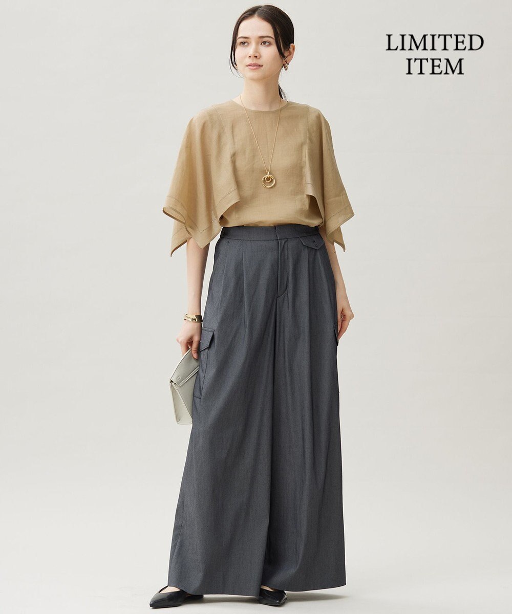 自由区 【WEB限定・接触冷感・洗える】シアーラミーローンイレギュラーヘムスリーブ ブラウス 