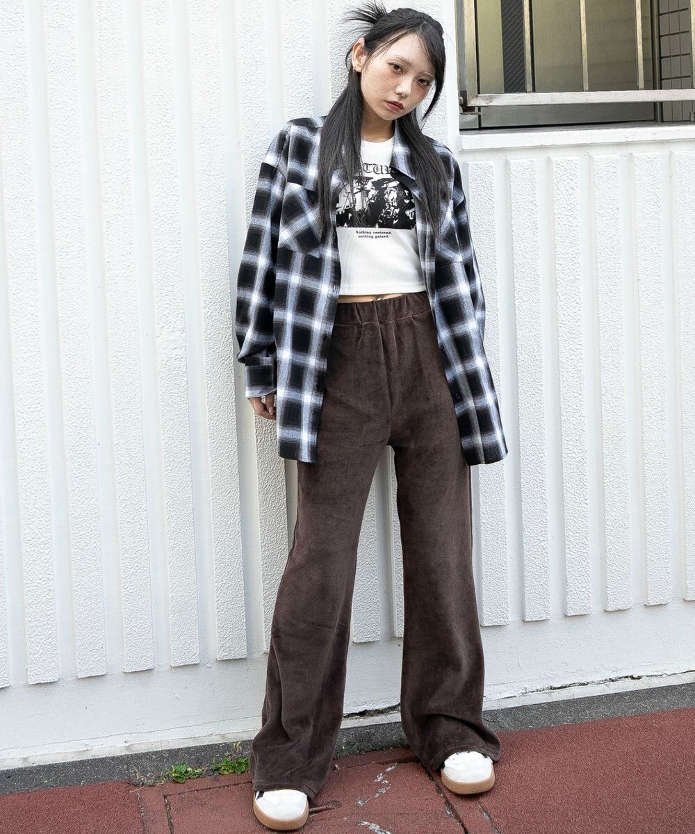 WEGO 【ウエストゴム】ベロアフレアパンツ 