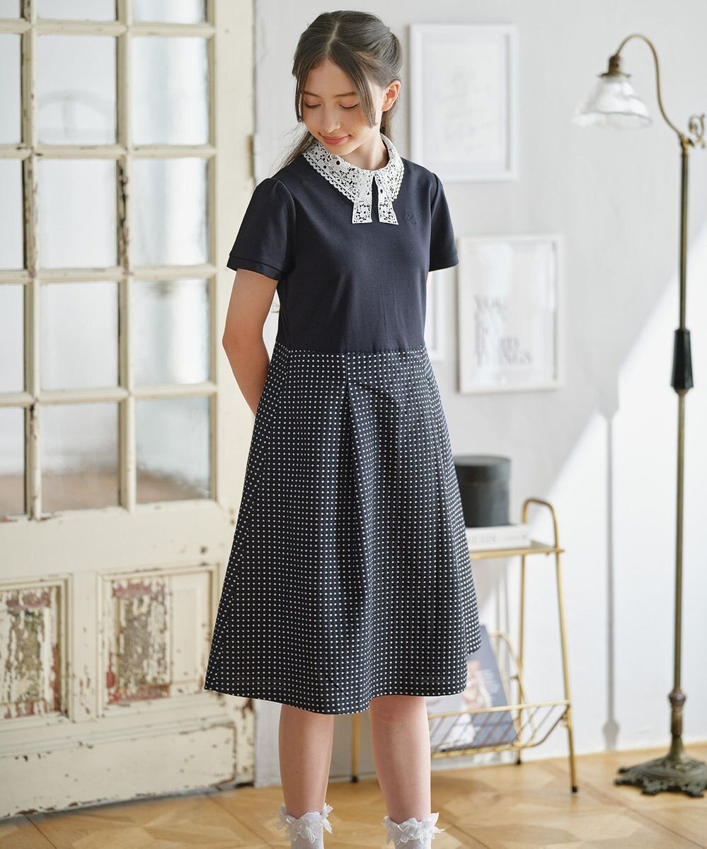 組曲 KIDS 【150-170㎝】 ドットジャガードワンピース＆ジャケットセット 