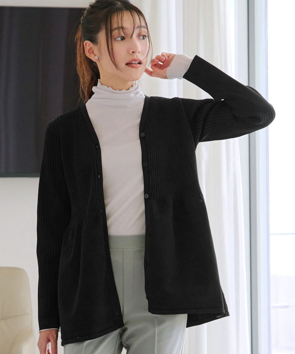 Tiaclasse L 【洗える】リブ切替フレアカーディガン 