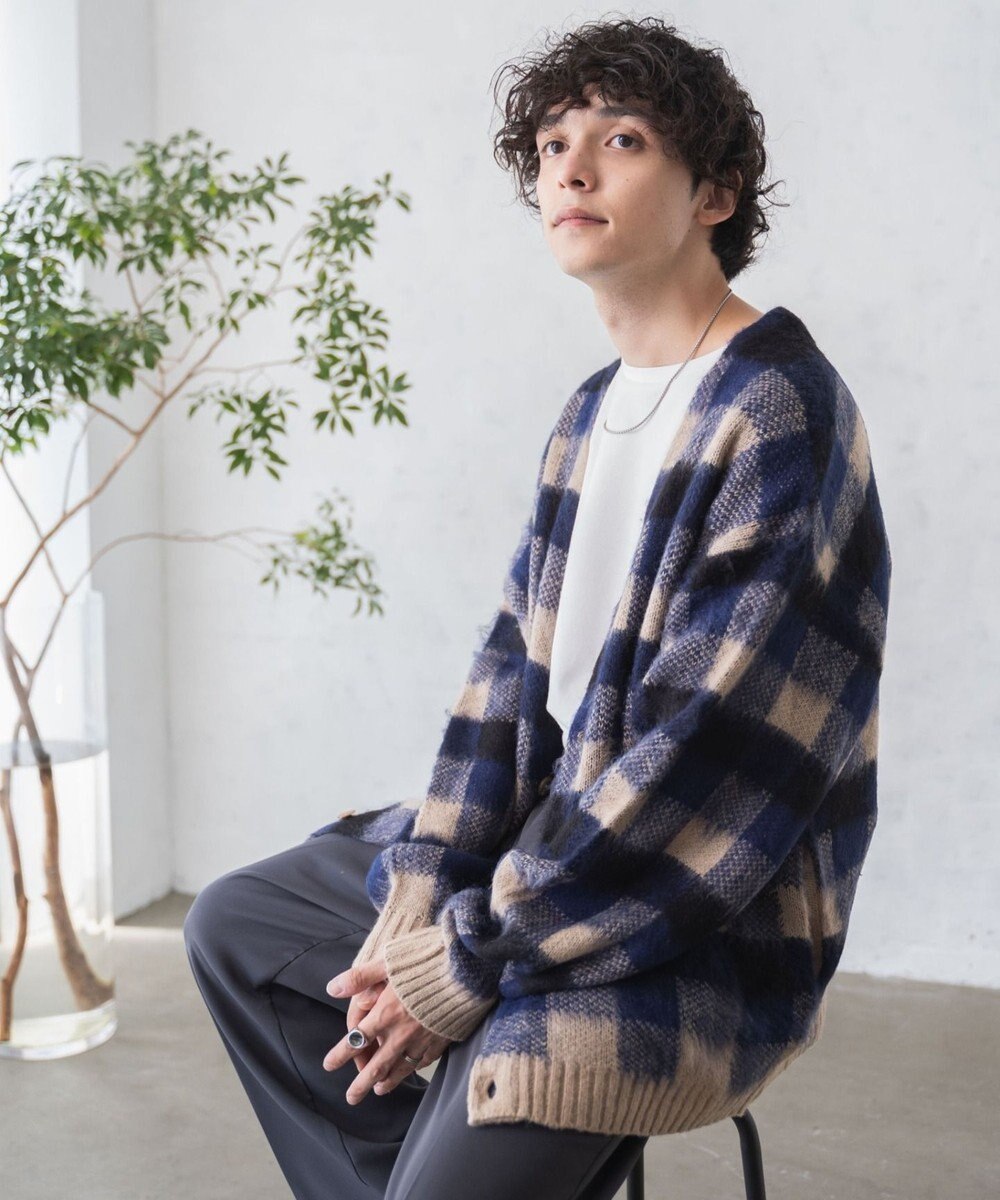 WEGO モヘアライク総柄BIGカーディガン 