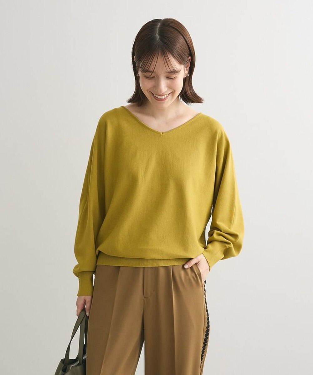 Green Parks 洗える　Ｖネックドルマンニットプルオーバー 
