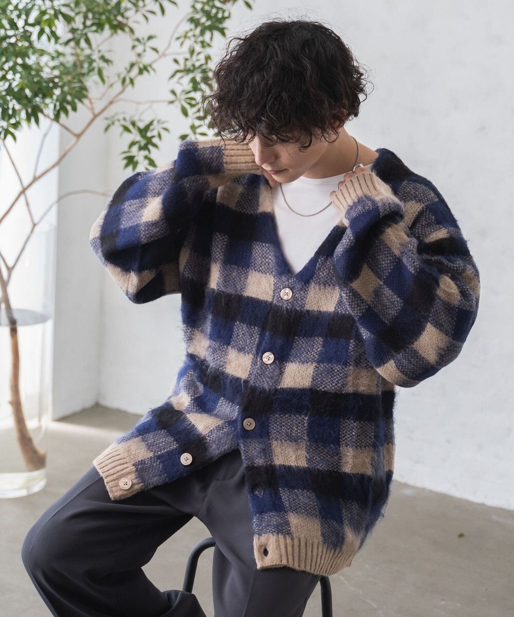 WEGO モヘアライク総柄BIGカーディガン 