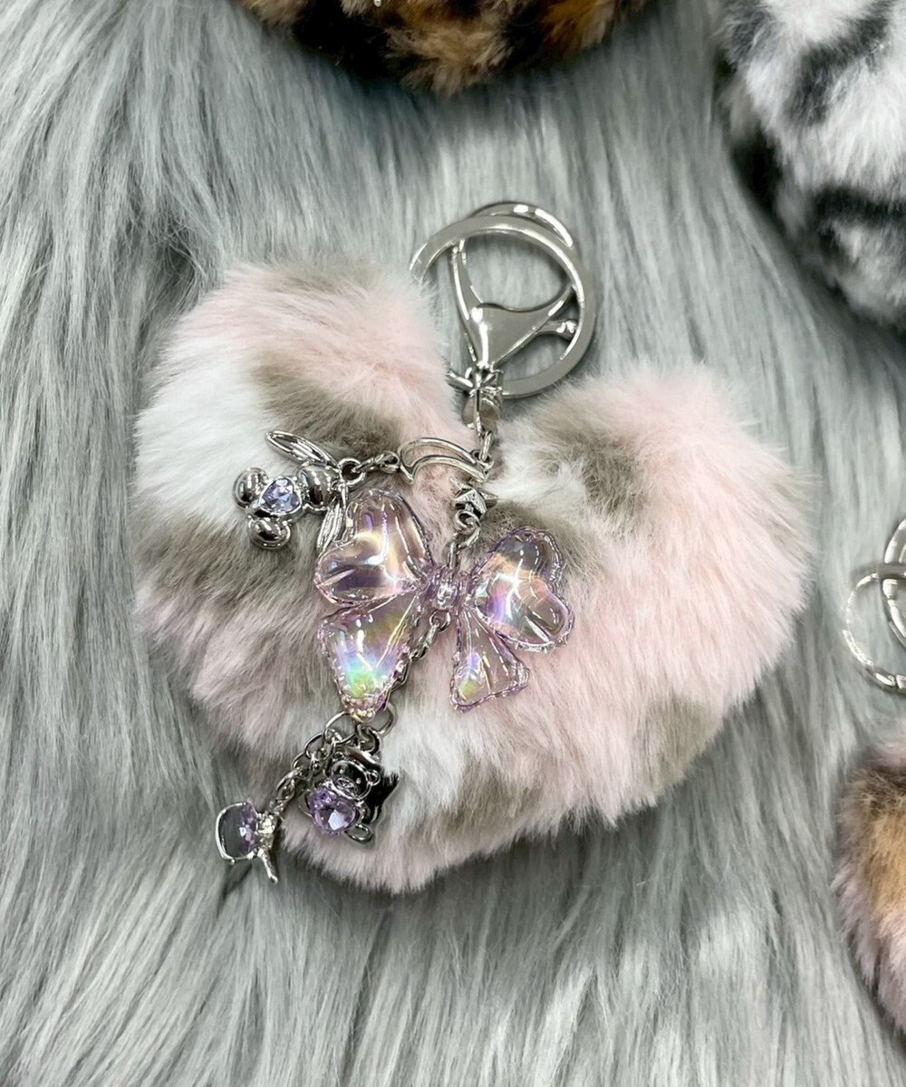 WEGO ファーハートビーズチャームキーホルダー 