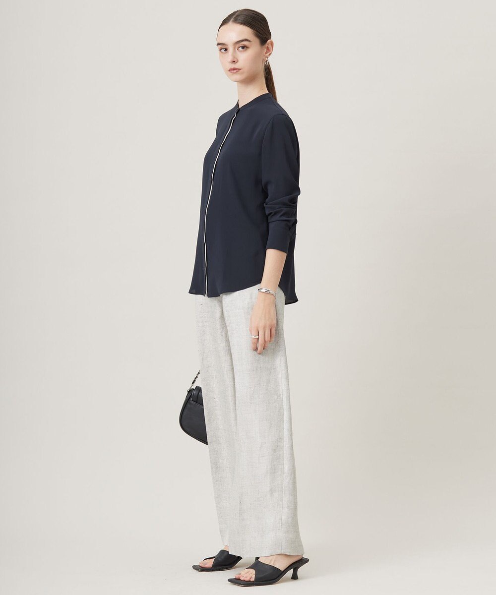 ICB L 【UVケア・速乾・洗える】BackSatinAmunzen バンドカラーブラウス 