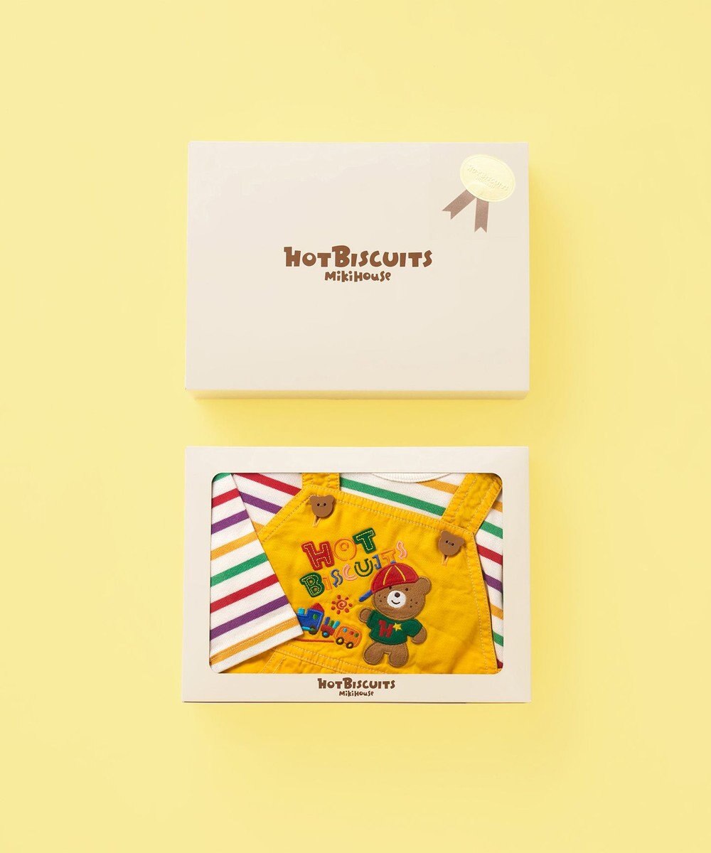 MIKI HOUSE HOT BISCUITS オーバーオール＆ボーダー長袖Tシャツギフトセット【BOX付き】 