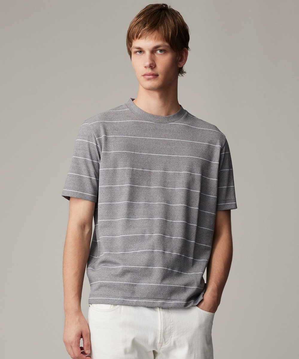 JOSEPH ABBOUD 【和紙ニット/日本素材・縫製/ 軽量/通気性/速乾性】和紙フライスボーダー Tシャツ 