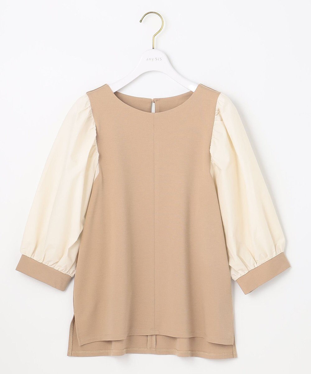 ANY SIS パフスリーブ異素材コンビ プルオーバー 