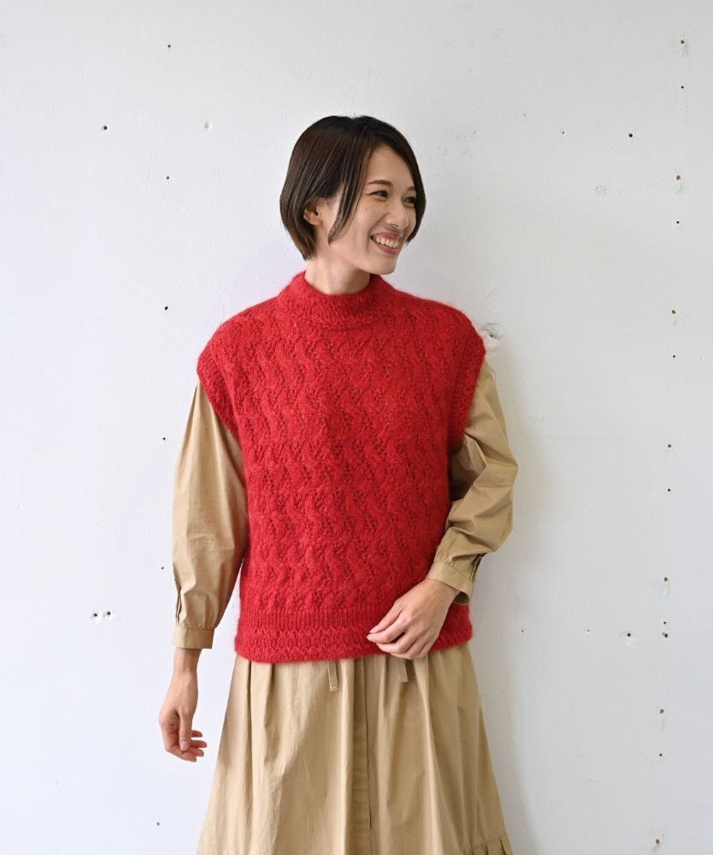 muuc 〈高品質シルク＆アンゴラモヘア〉模様編み ボトルネックベスト 