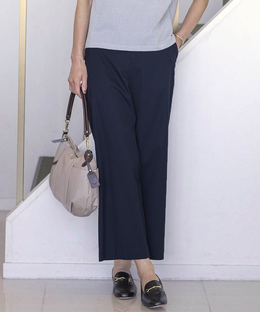 J.PRESS LADIES L 【セットアップ対応・洗える・撥水・防汚】コットンFITTYシャーク ワイド アンクル パンツ 