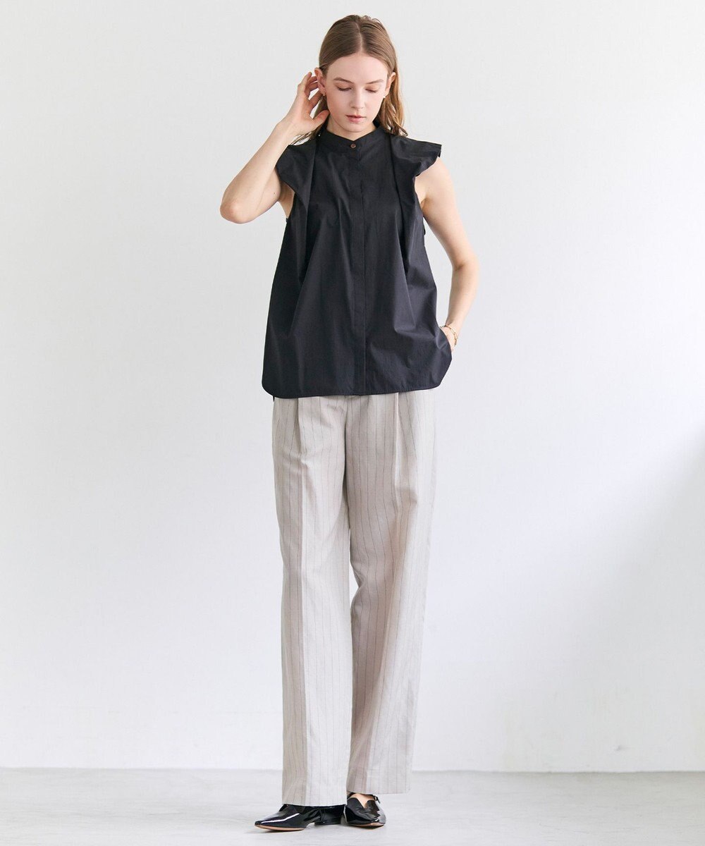 BEIGE， ERYTH / リネンストライプ タックワイドパンツ 