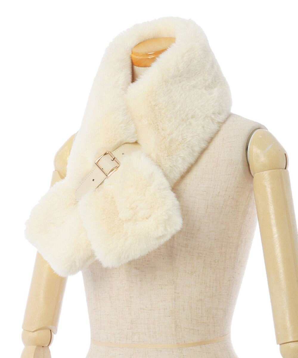 MOONBAT 【大人百花1月号掲載】FURLA フェイクファーマフラー ベルト差し込み ファーティペット ロゴプレート付 