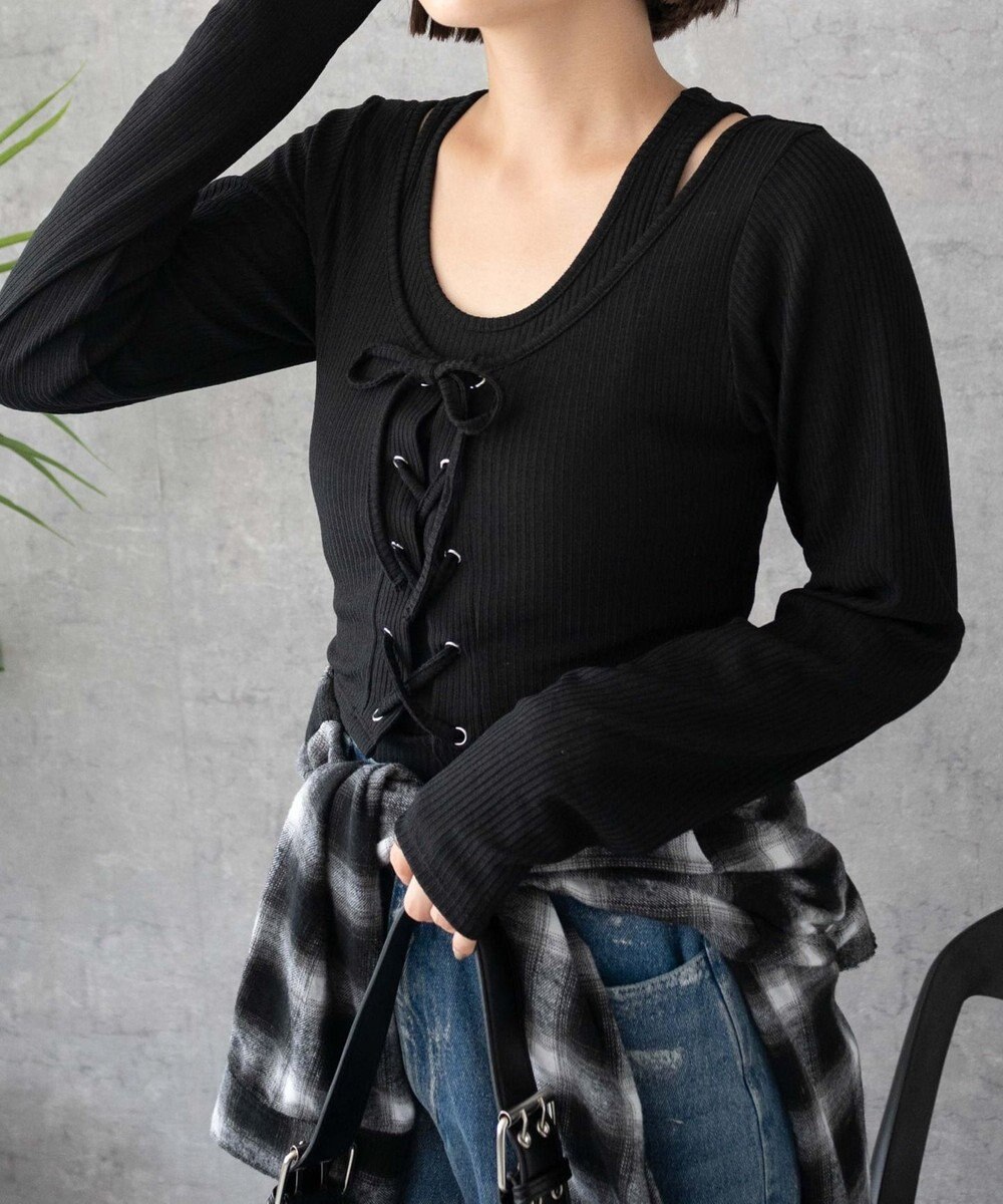 WEGO レイヤードレースアップ長袖トップス 