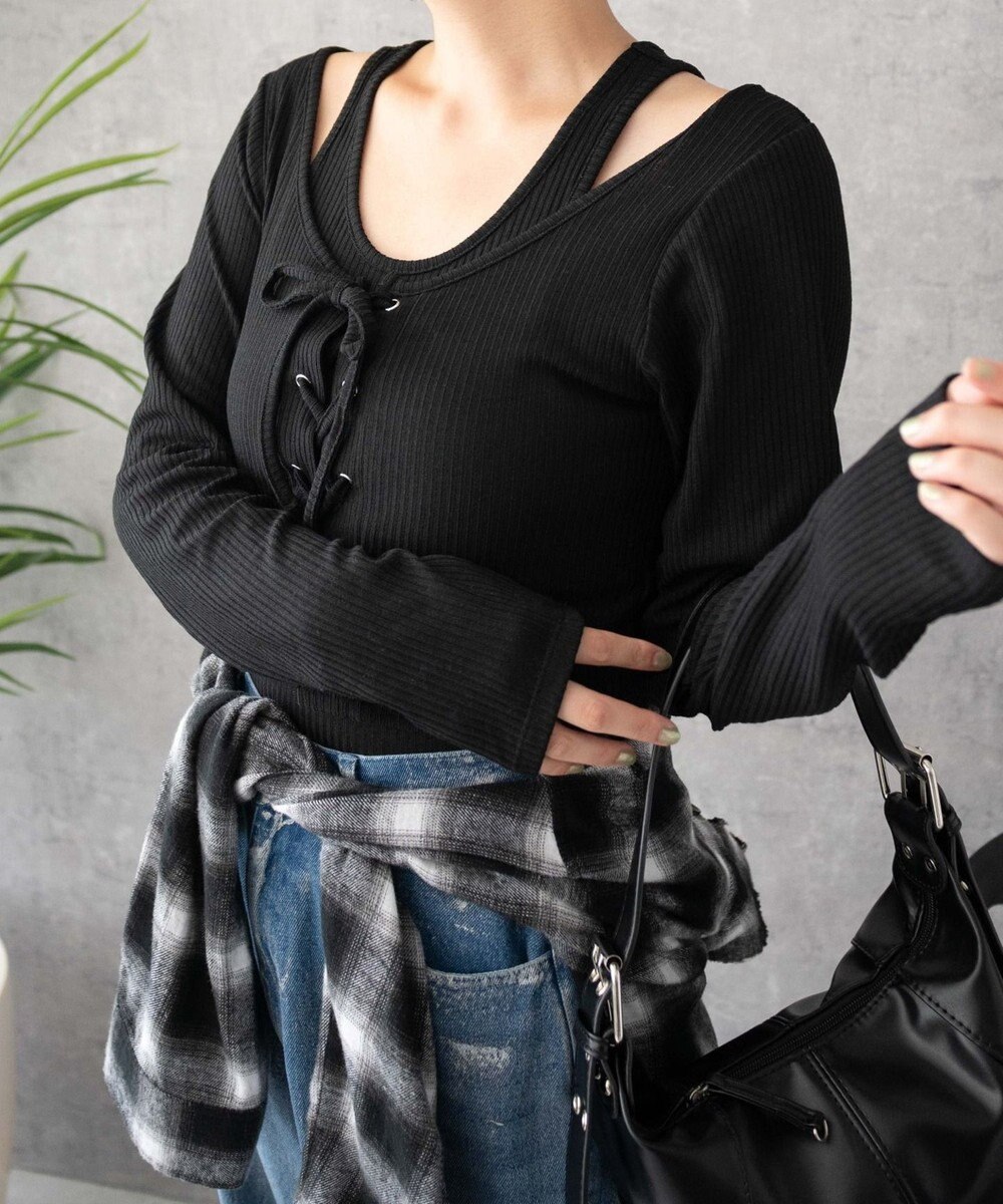 WEGO レイヤードレースアップ長袖トップス 