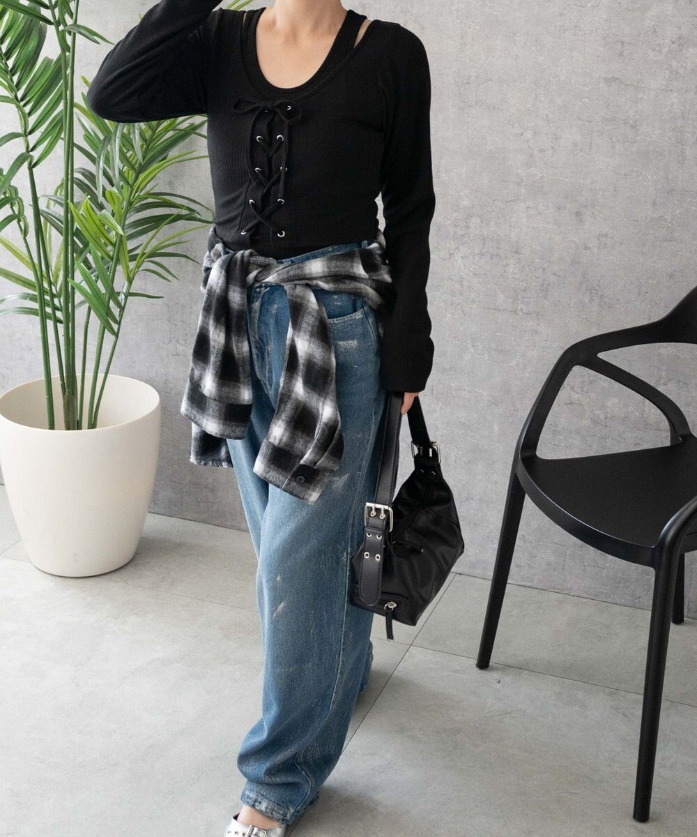 WEGO レイヤードレースアップ長袖トップス 