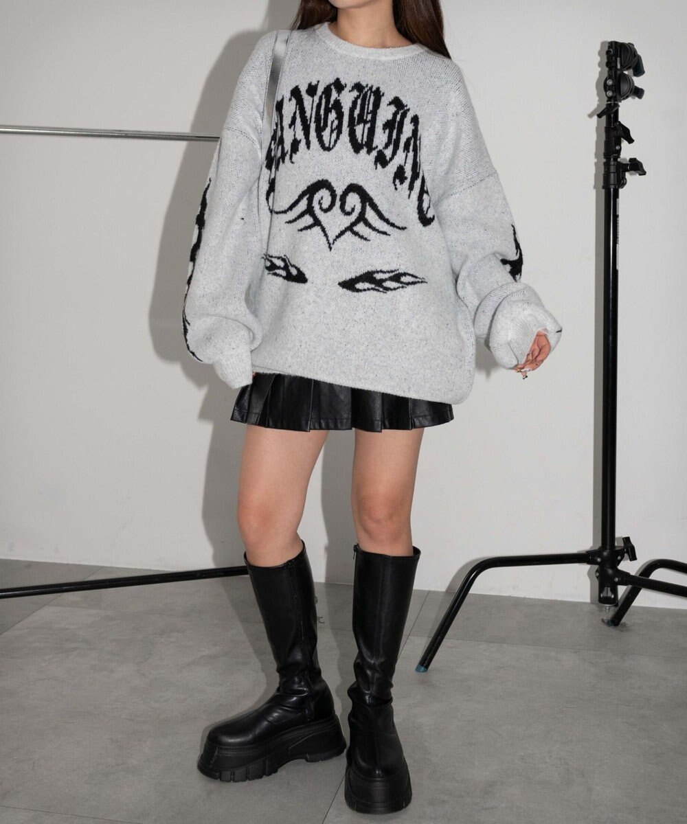 WEGO モチーフグラフィックフラッフィーニットプルオーバー 