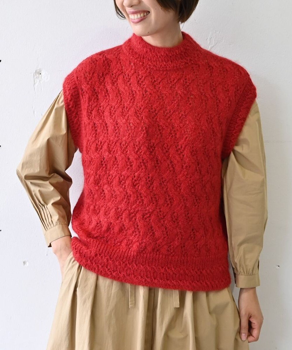 muuc 〈高品質シルク＆アンゴラモヘア〉模様編み ボトルネックベスト 