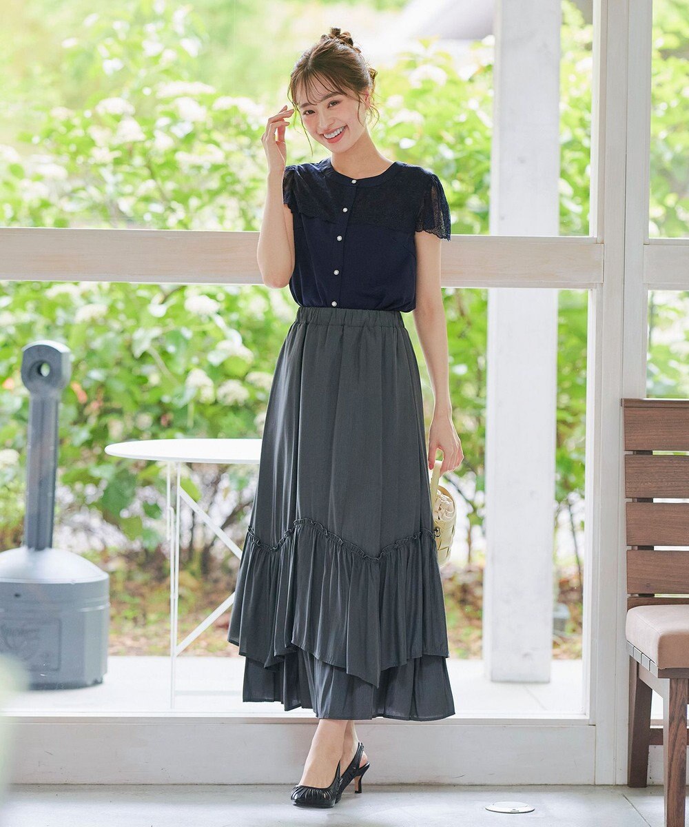 Tiaclasse L 【洗える】フレンチスリーブレースブラウス 