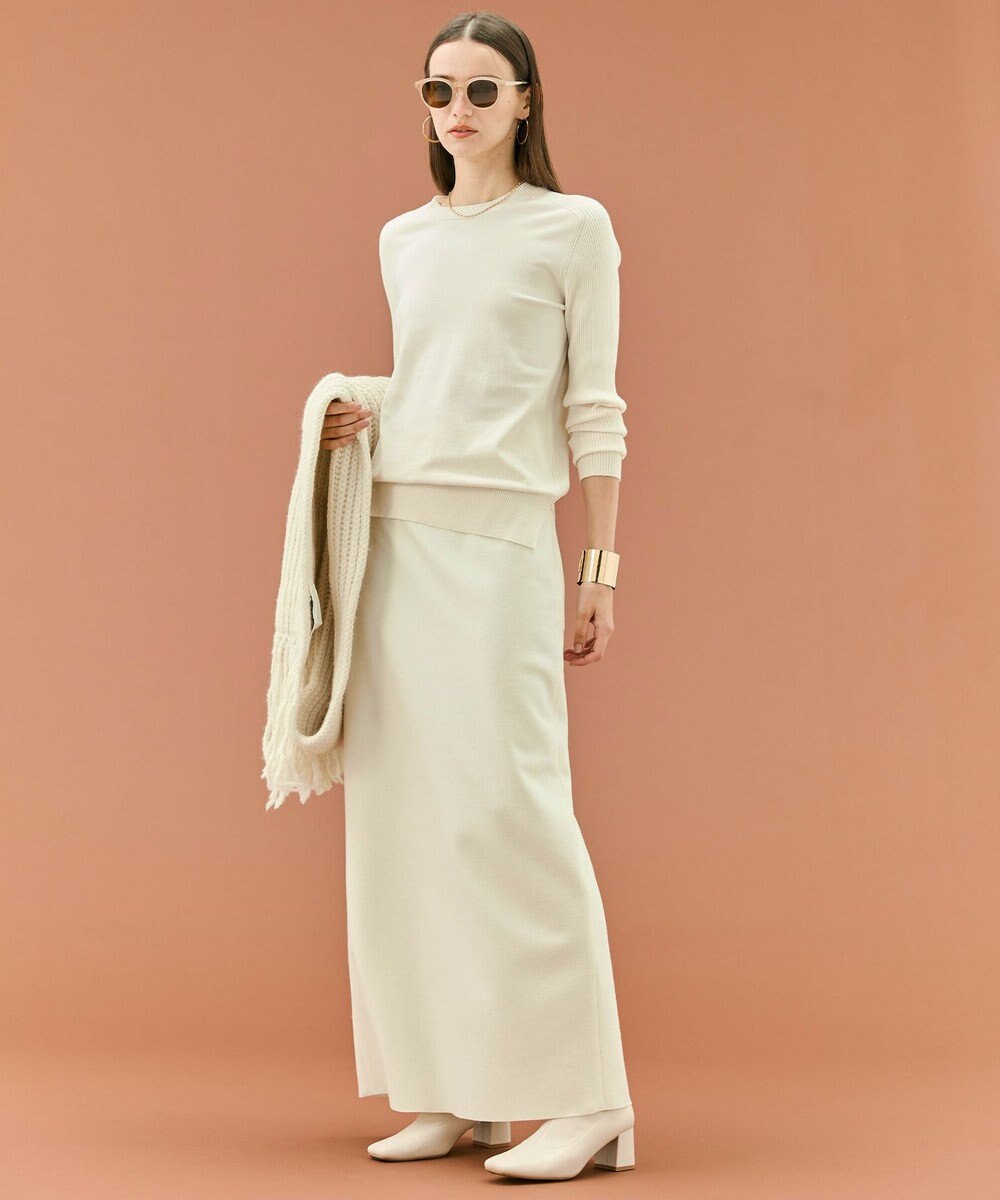 BEIGE， 【WEB限定・洗える】WILLOW / ストレッチクルーネックリブニット 