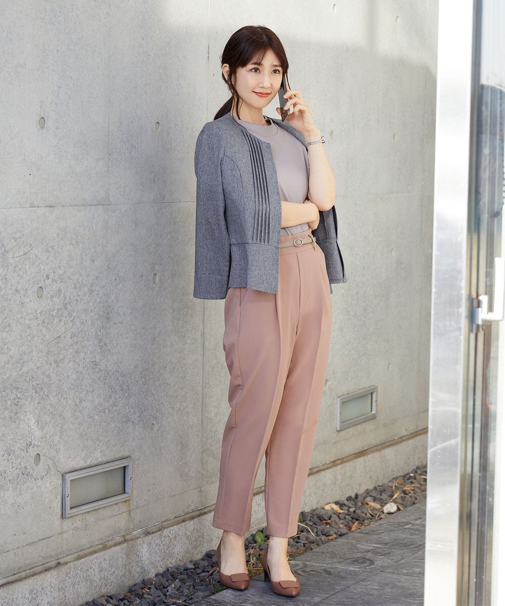 Tiaclasse 【小倉優子さん着用】【洗える】ピンタックノーカラージャケット 