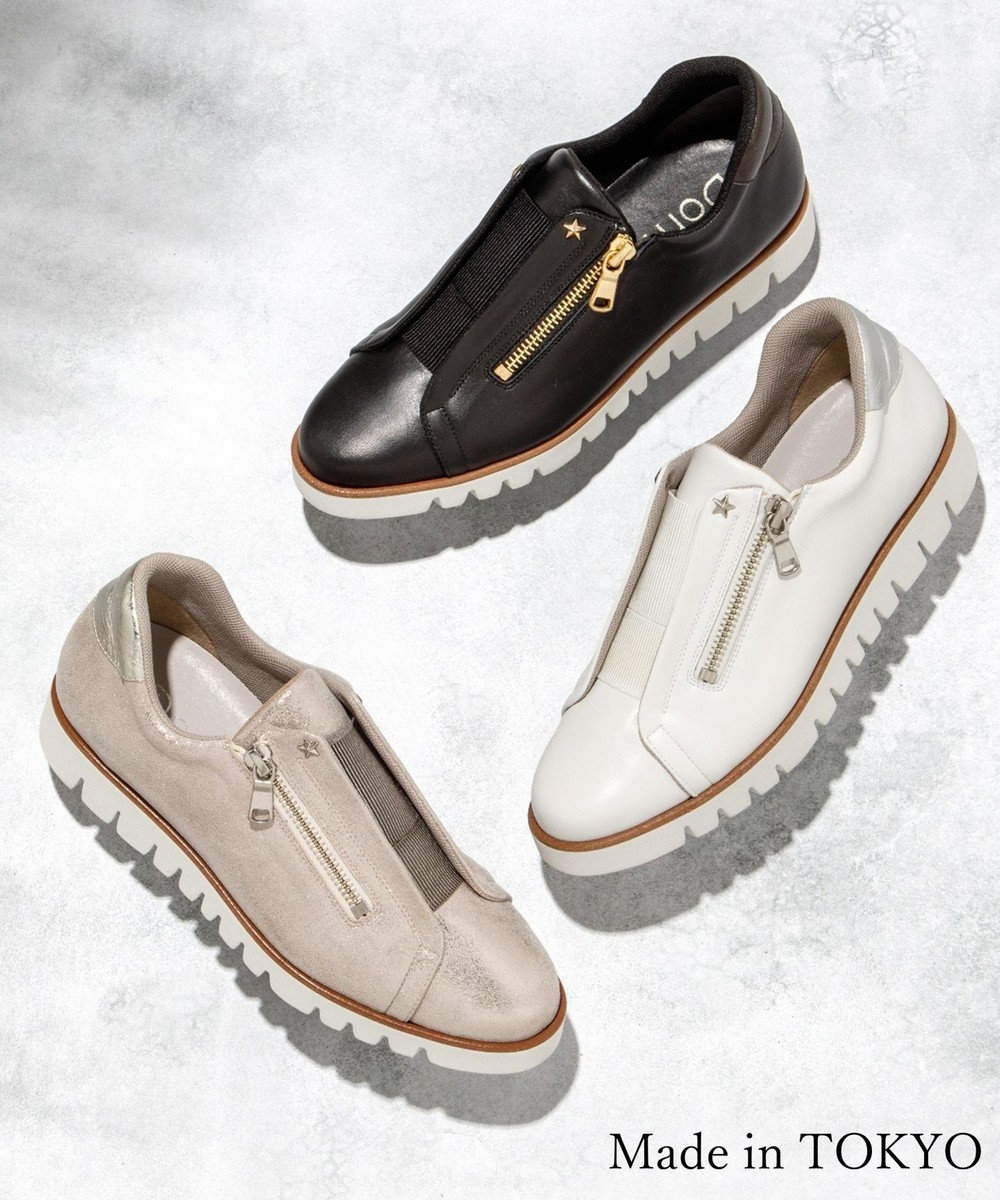 Dominic3 センターゴムサイドジップ レザースニーカー 