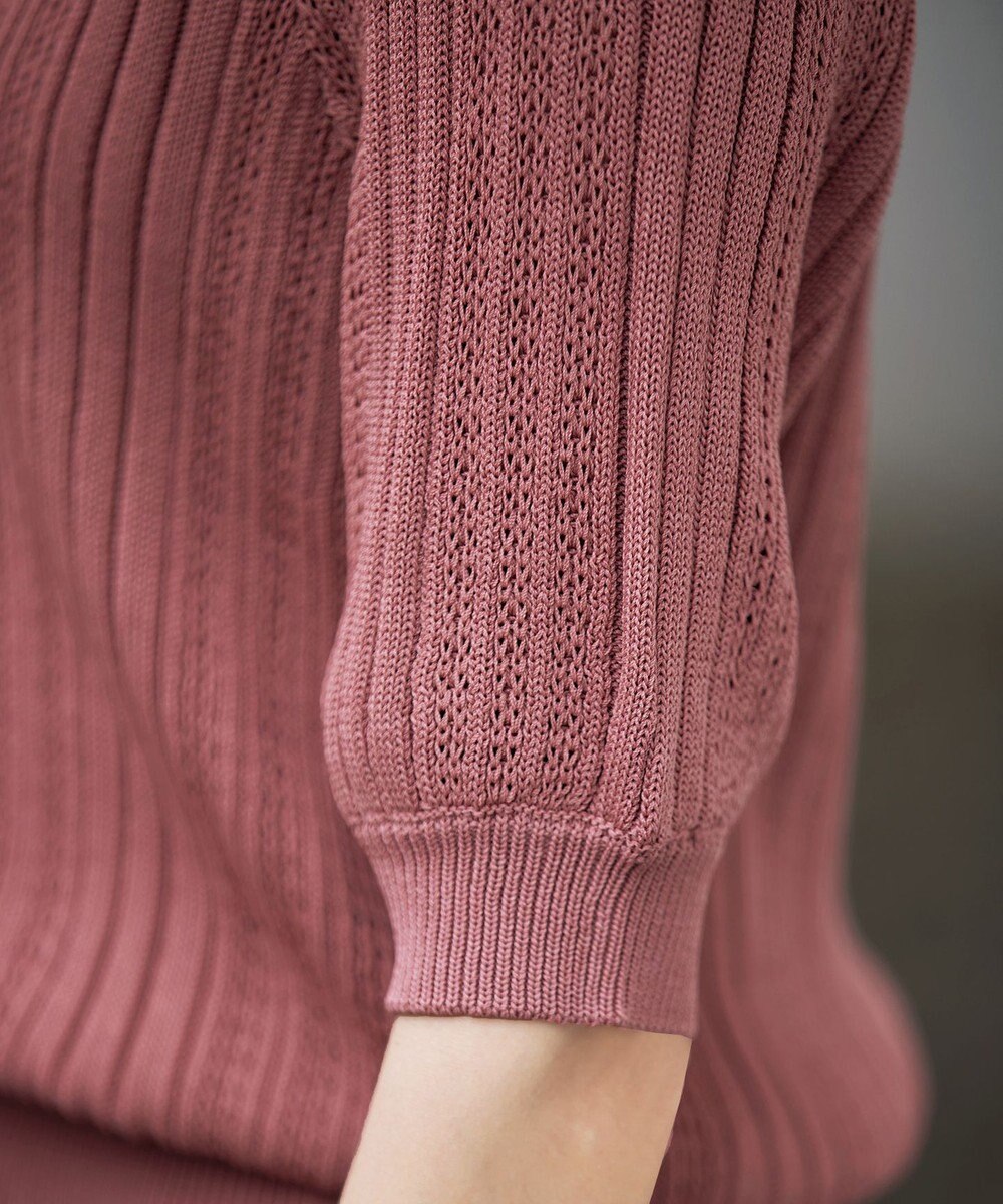 Tiaclasse L 【洗える】パフスリーブ透かし編みニットトップス 